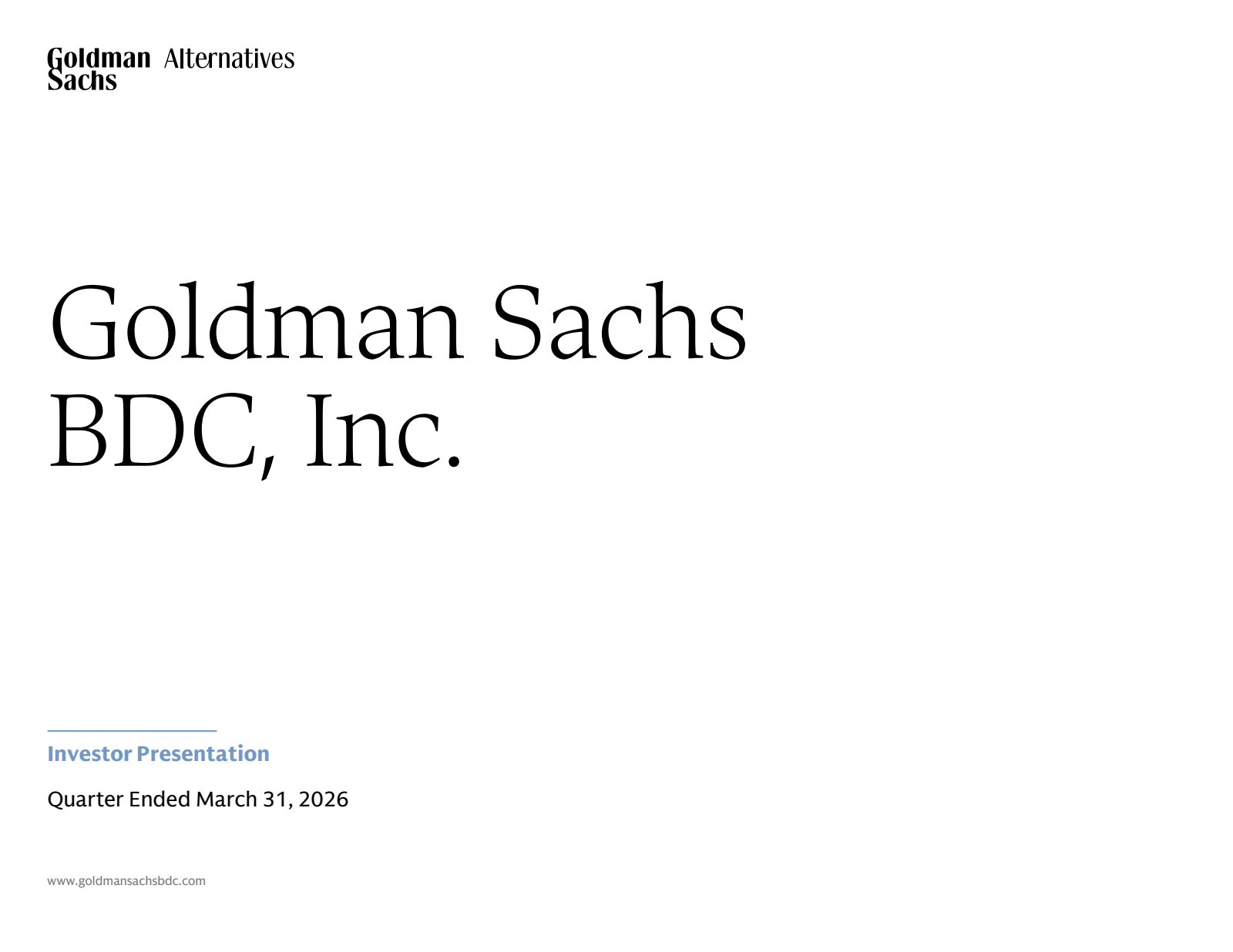 Goldman Sachs BDC's Q1 2026 Slide Deck