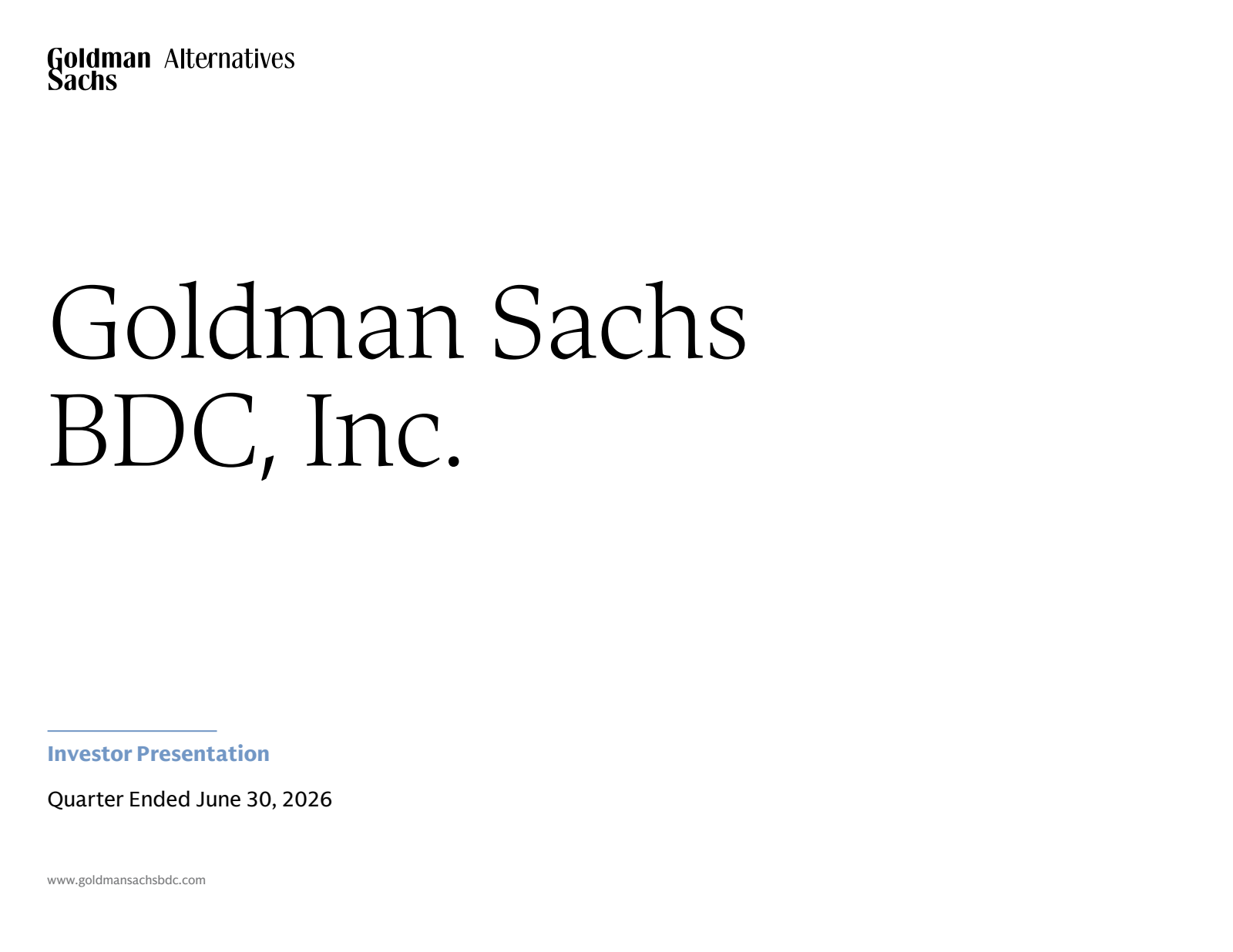 Goldman Sachs BDC's Q2 2026 Slide Deck