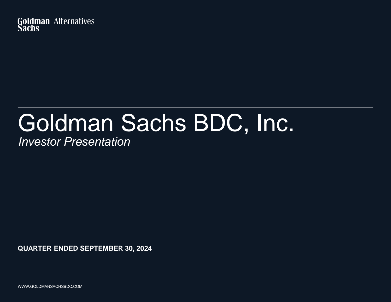 Goldman Sachs BDC's Q3 2024 Slide Deck