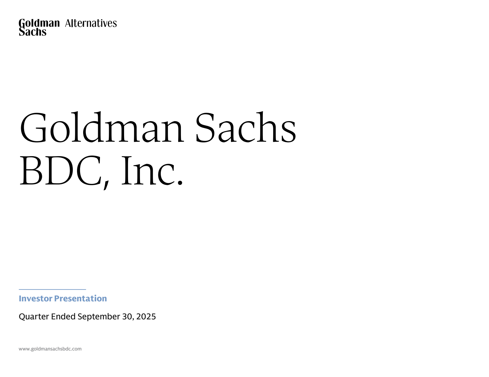 Goldman Sachs BDC's Q3 2025 Slide Deck