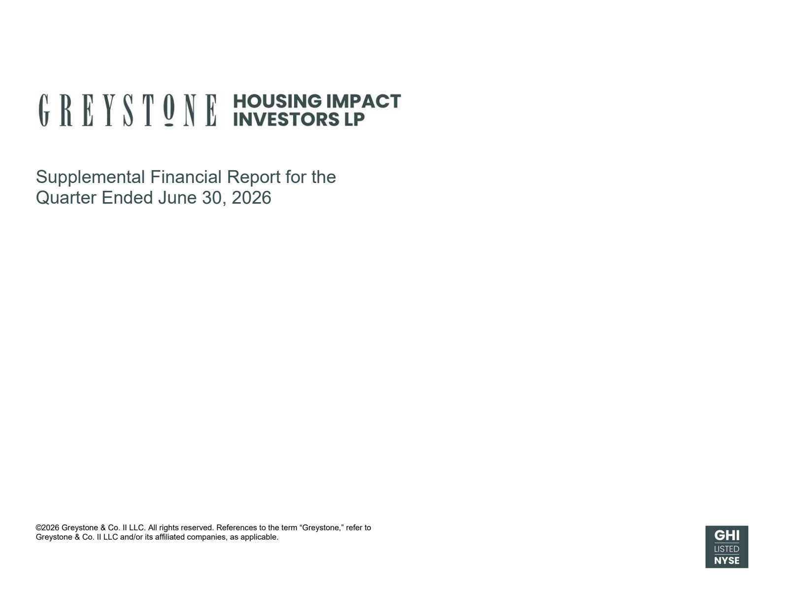Greystone Housing Impact Investors' Q2 2026 Slide Deck