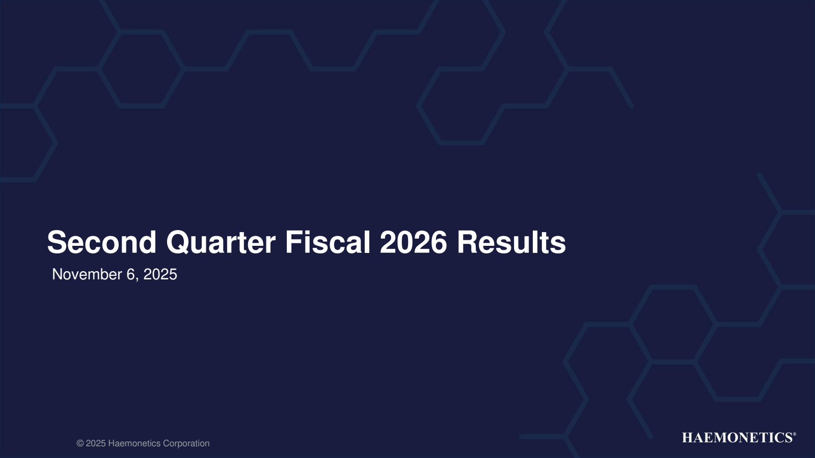 Haemonetics' Q2 2026 Slide Deck