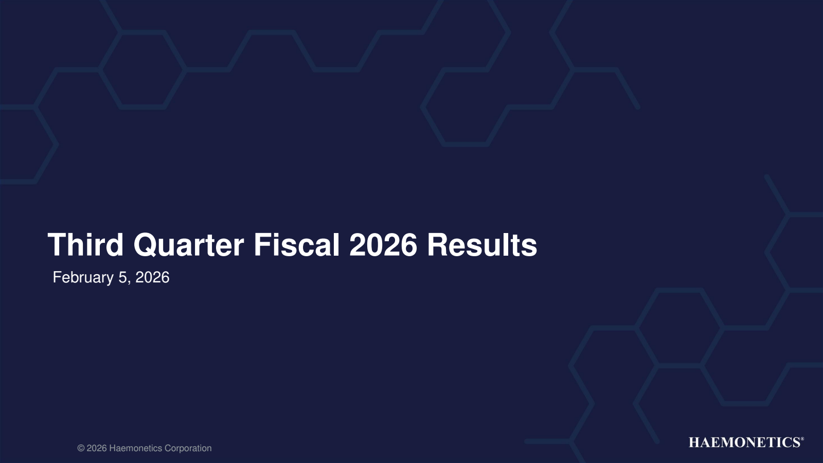 Haemonetics' Q3 2026 Slide Deck