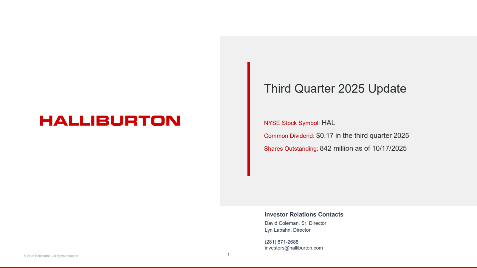 Halliburton's Q3 2025 Slide Deck