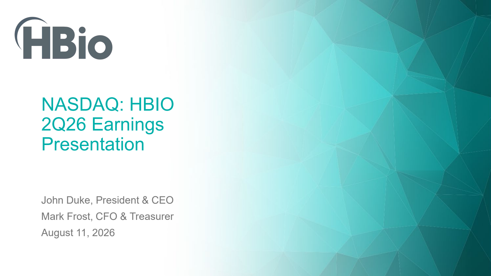Harvard Bioscience's Q2 2026 Slide Deck