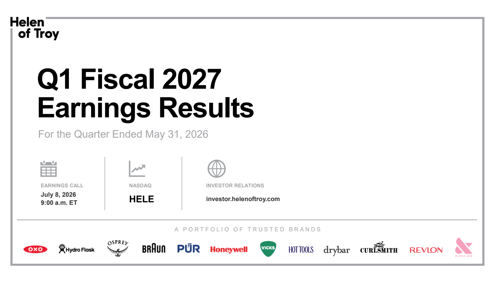 Helen of Troy's Q1 2027 Slide Deck