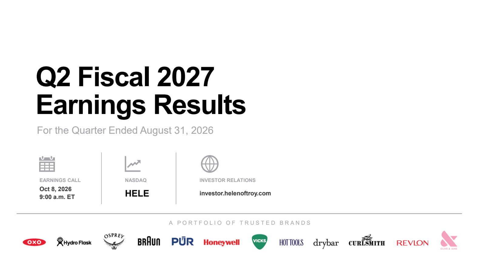 Helen of Troy's Q2 2027 Slide Deck