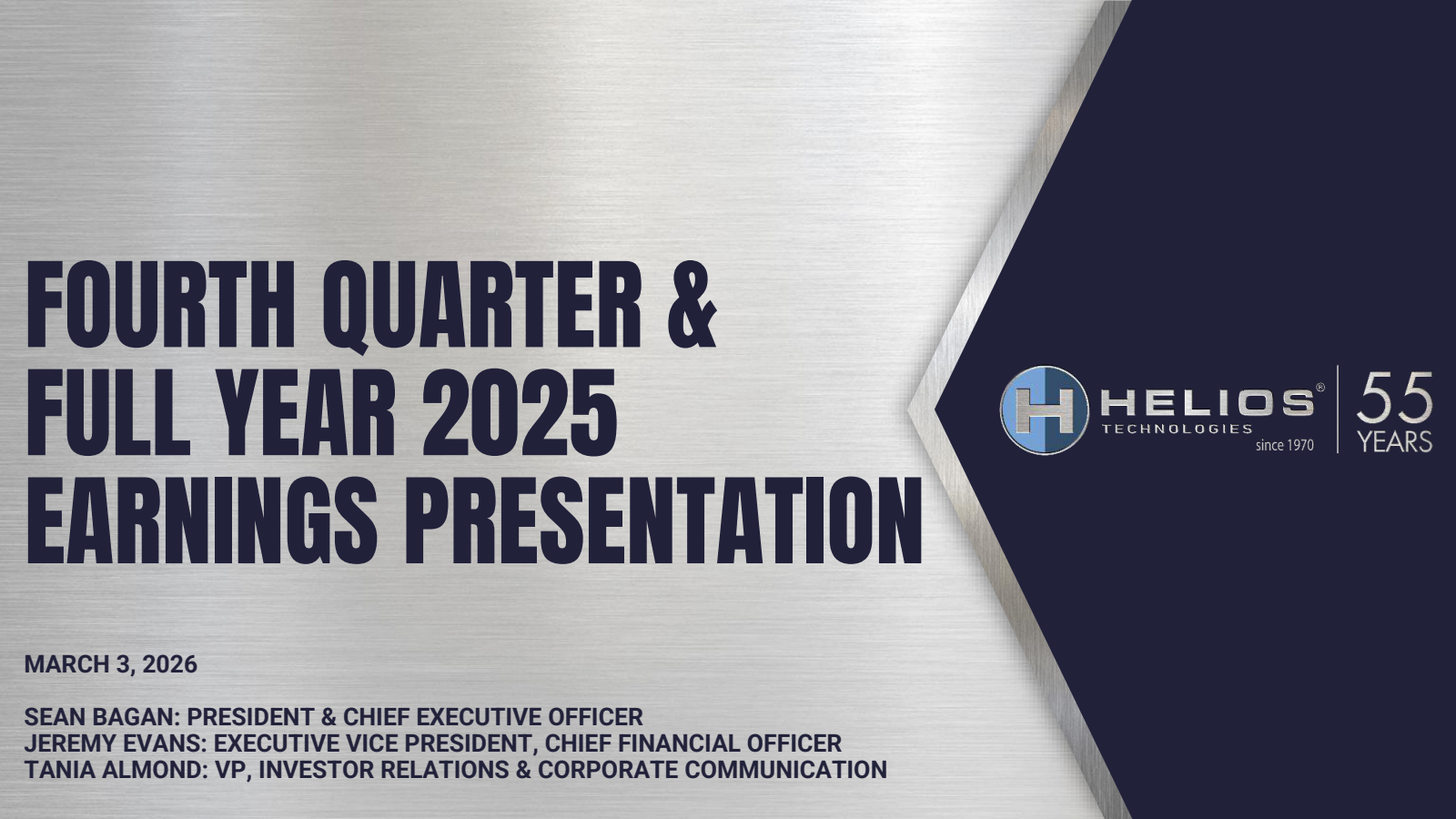 Helios Technologies' Q4 2025 Slide Deck