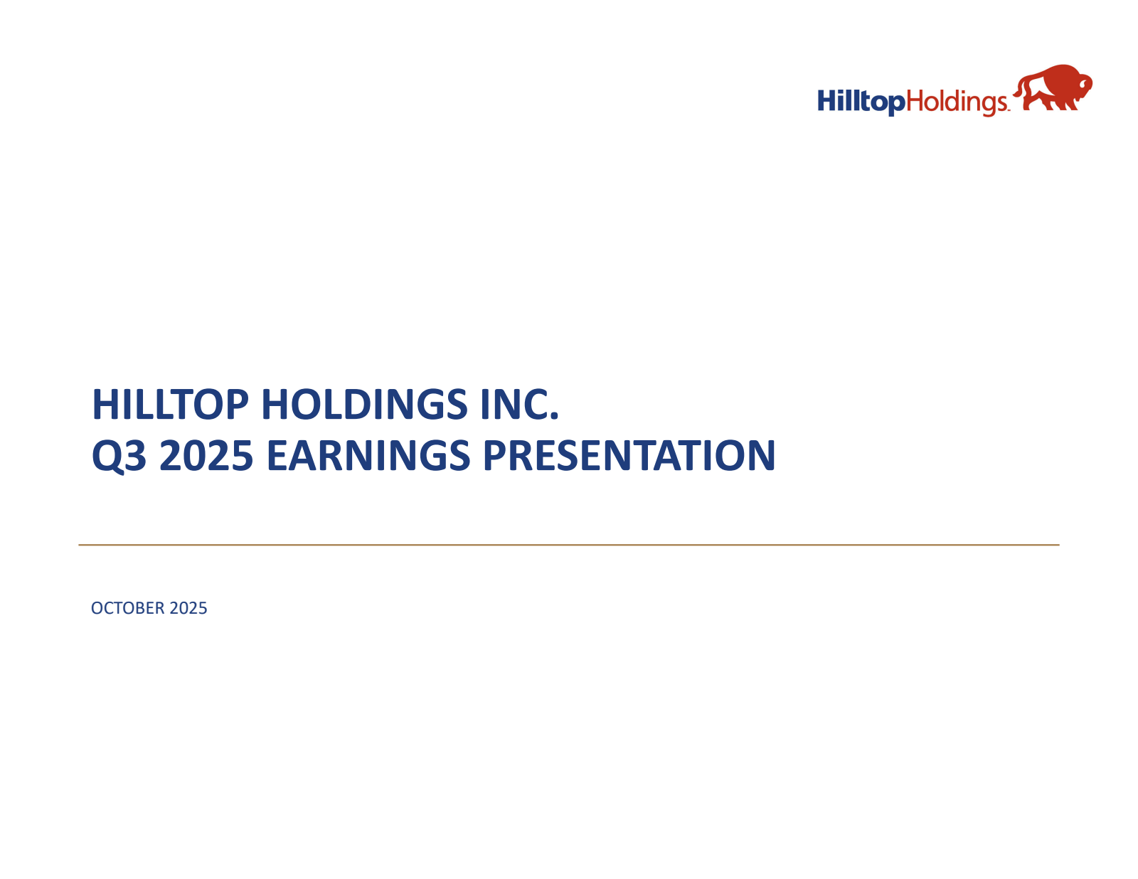 Hilltop's Q3 2025 Slide Deck