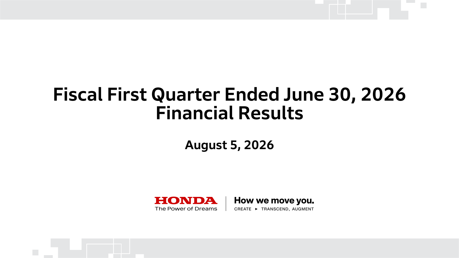 Honda Motor's Q1 2027 Slide Deck
