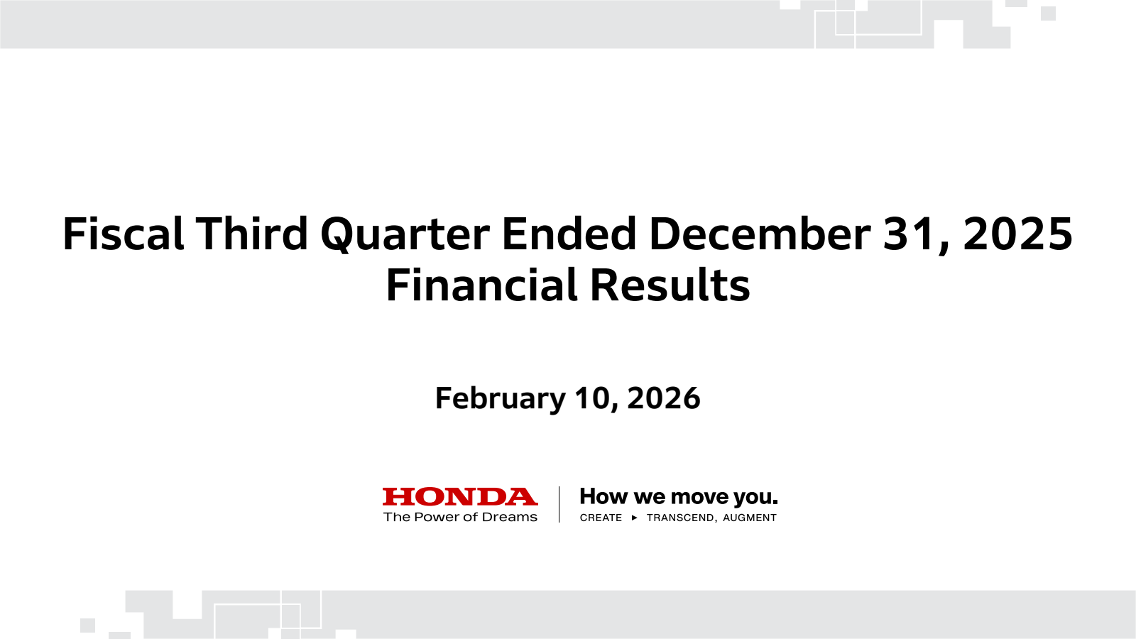 Honda Motor's Q3 2026 Slide Deck
