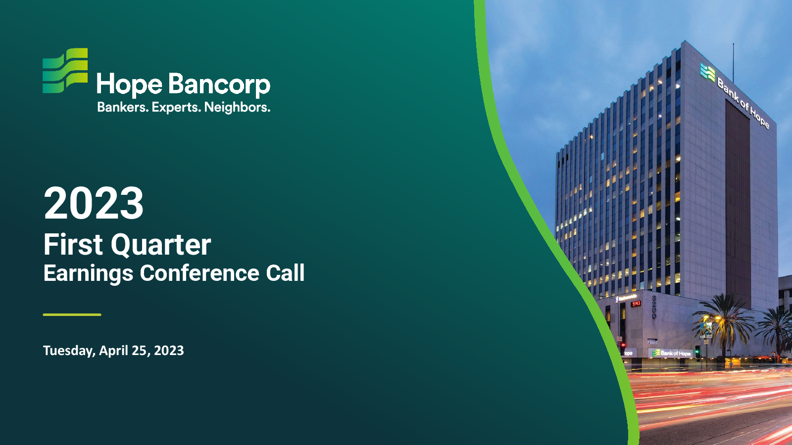 Hope Bancorp's Q1 2023 Slide Deck