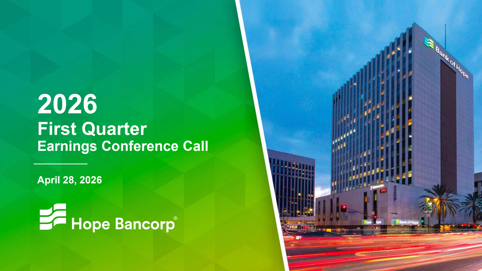 Hope Bancorp's Q1 2026 Slide Deck
