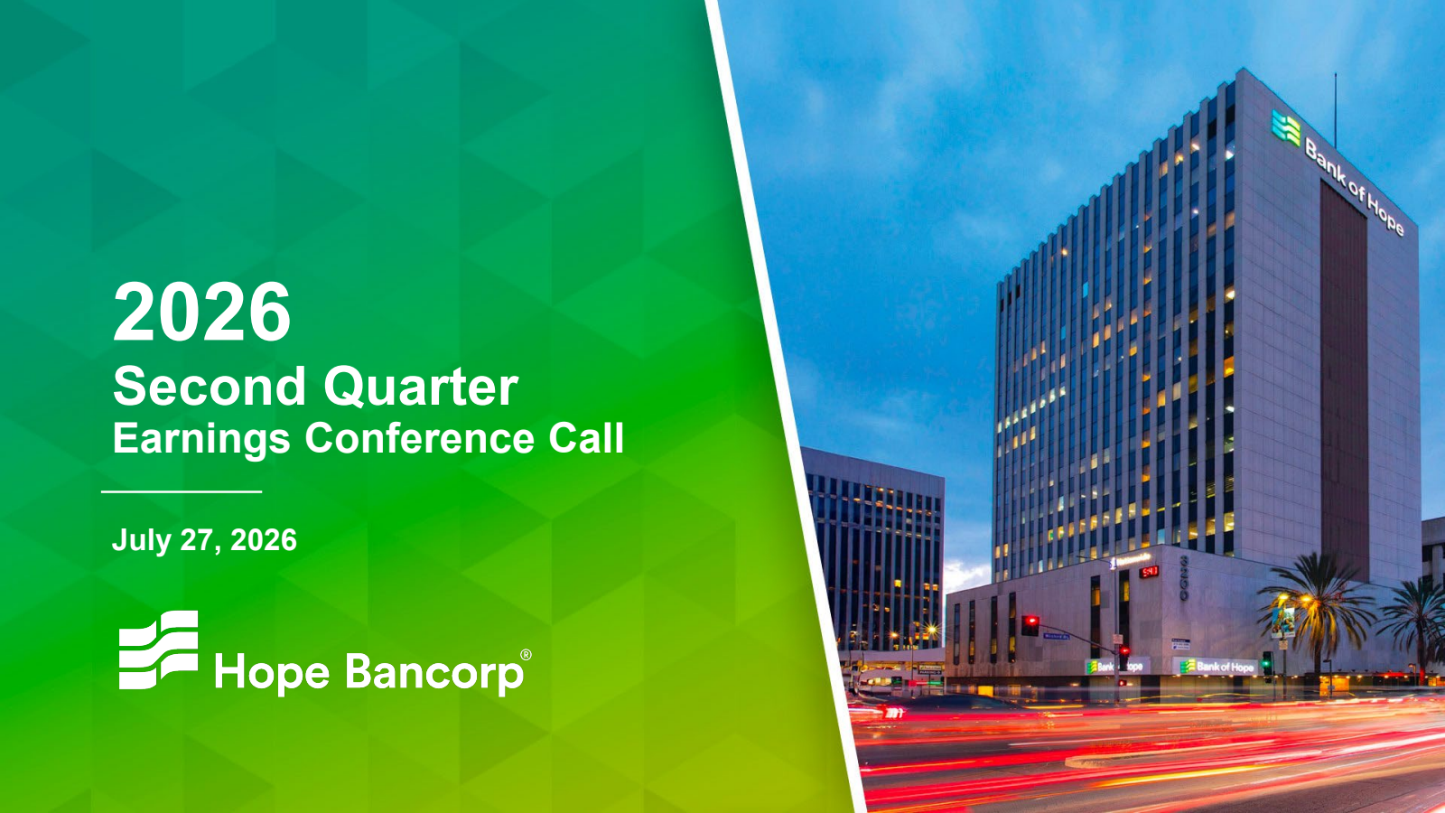 Hope Bancorp's Q2 2026 Slide Deck