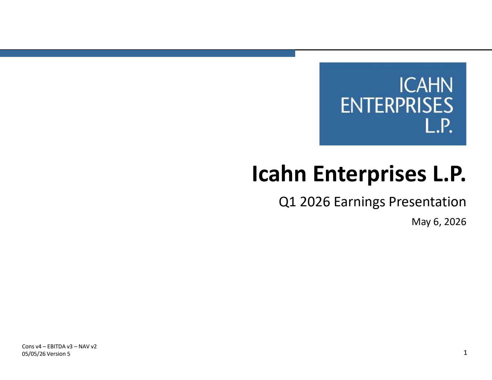 Icahn Enterprises' Q1 2026 Slide Deck