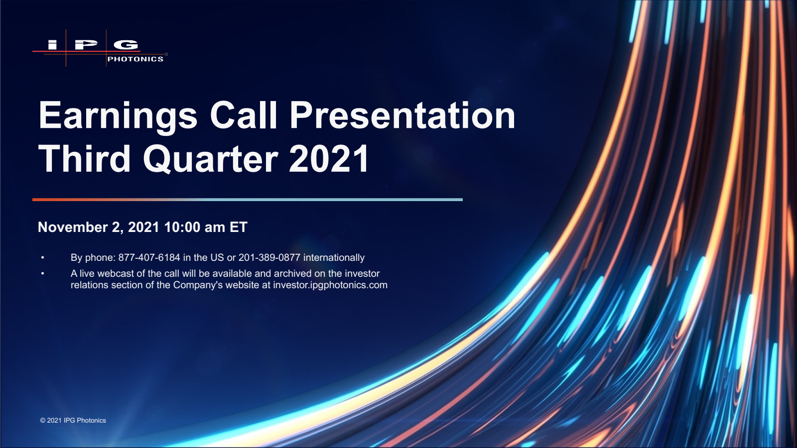 IPG Photonics' Q3 2021 Slide Deck