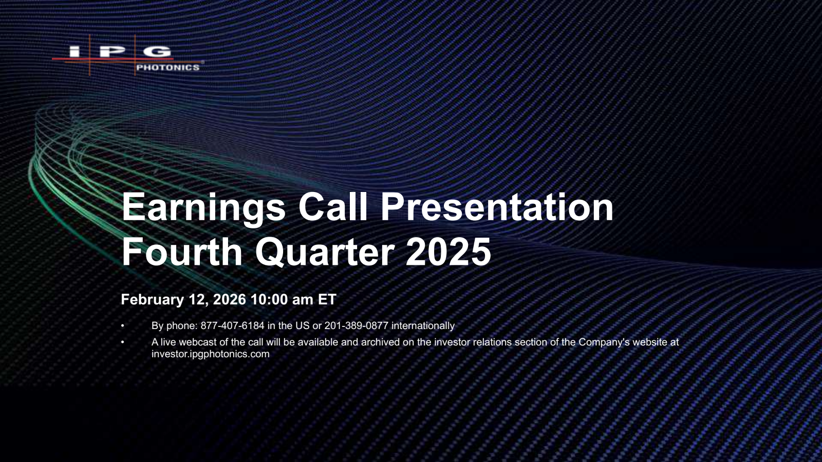 IPG Photonics' Q4 2025 Slide Deck