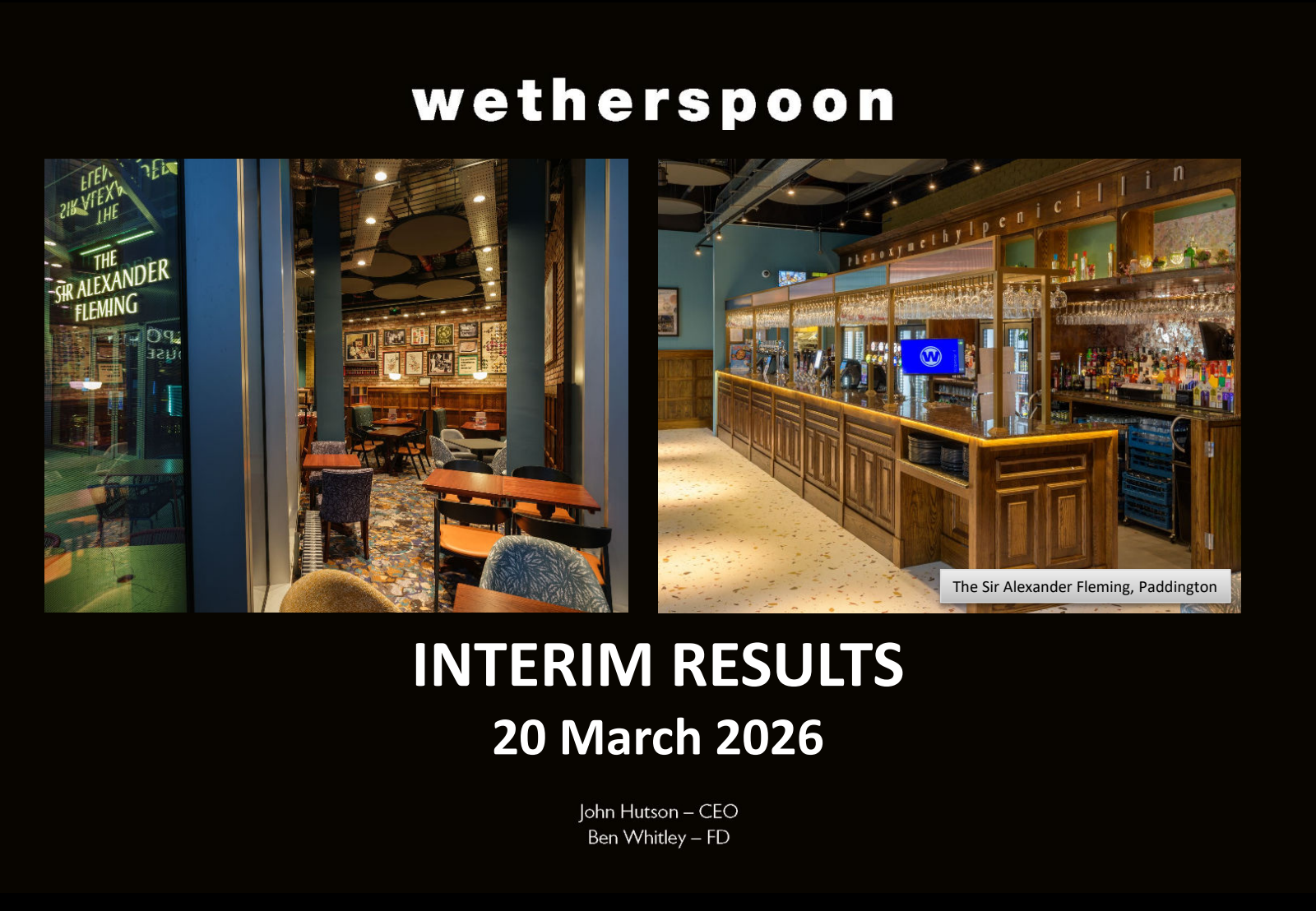 J D Wetherspoon's H1 2026 Slide Deck
