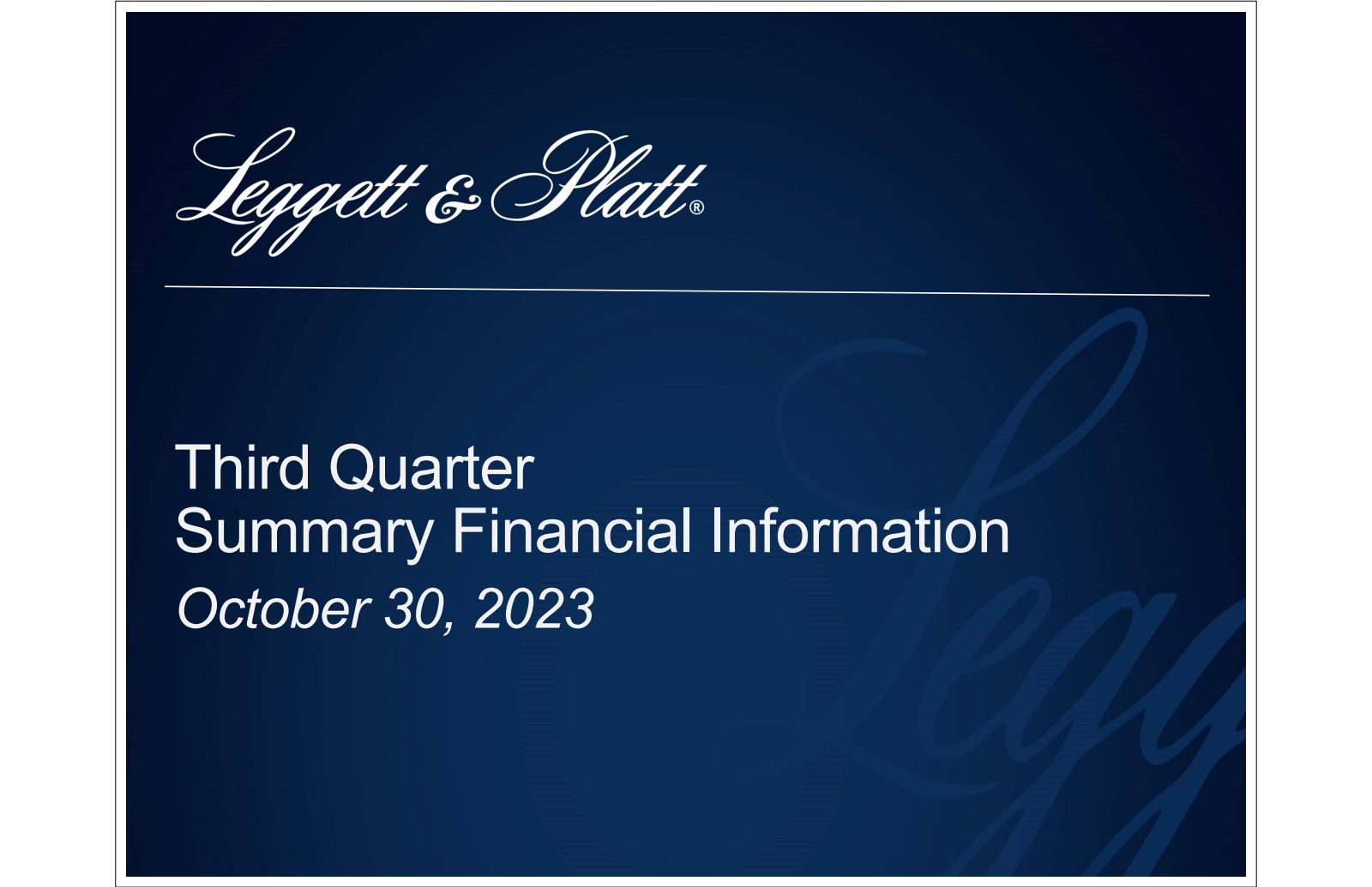 Leggett & Platt's Q3 2023 Slide Deck