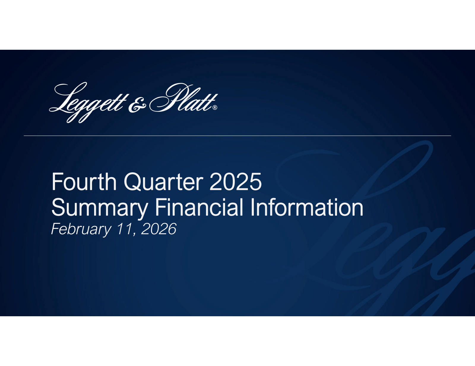 Leggett & Platt's Q4 2025 Slide Deck