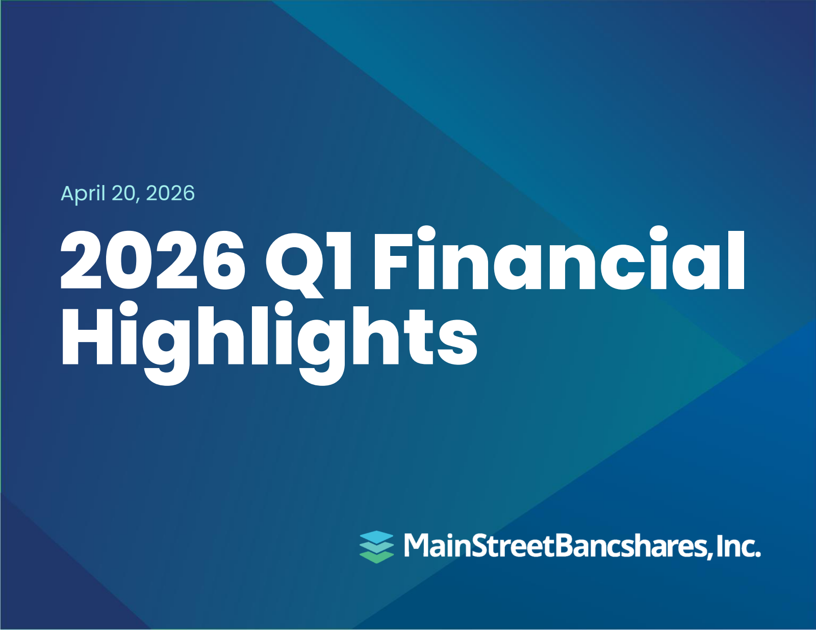 MainStreet Bank's Q1 2026 Slide Deck