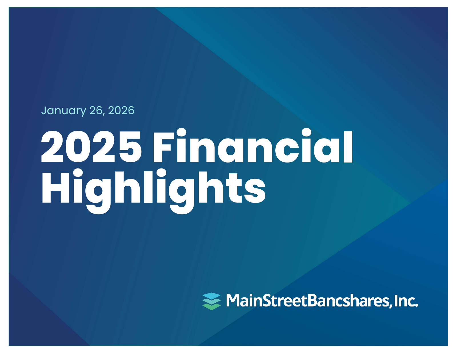 MainStreet Bank's Q4 2025 Slide Deck