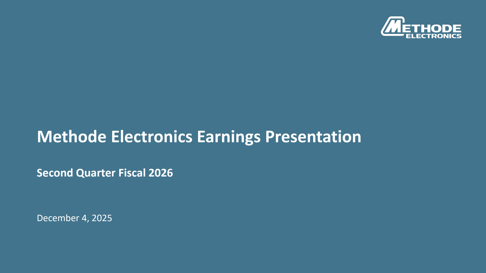 Methode Electronics' Q2 2026 Slide Deck