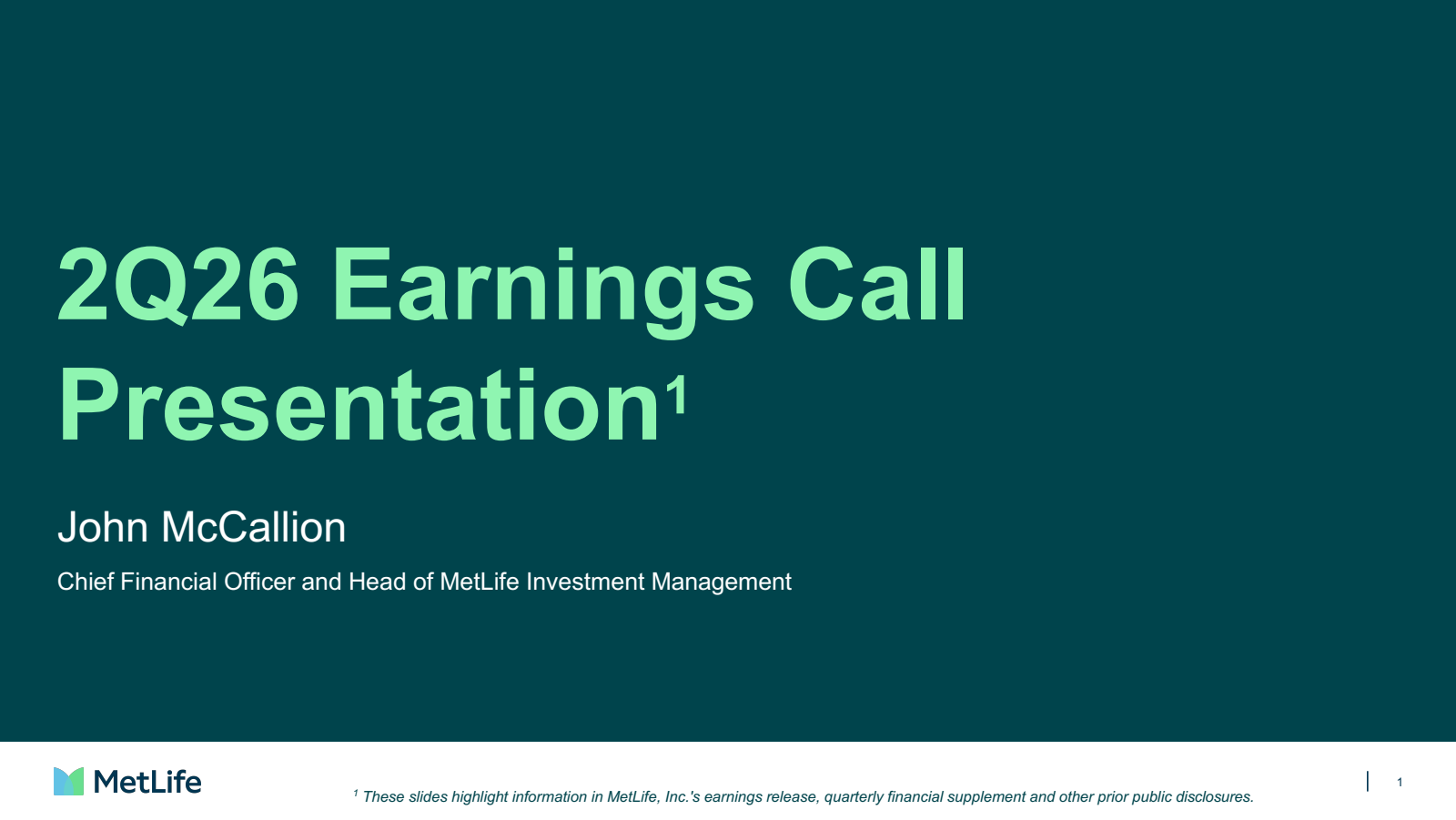 MetLife's Q2 2026 Slide Deck
