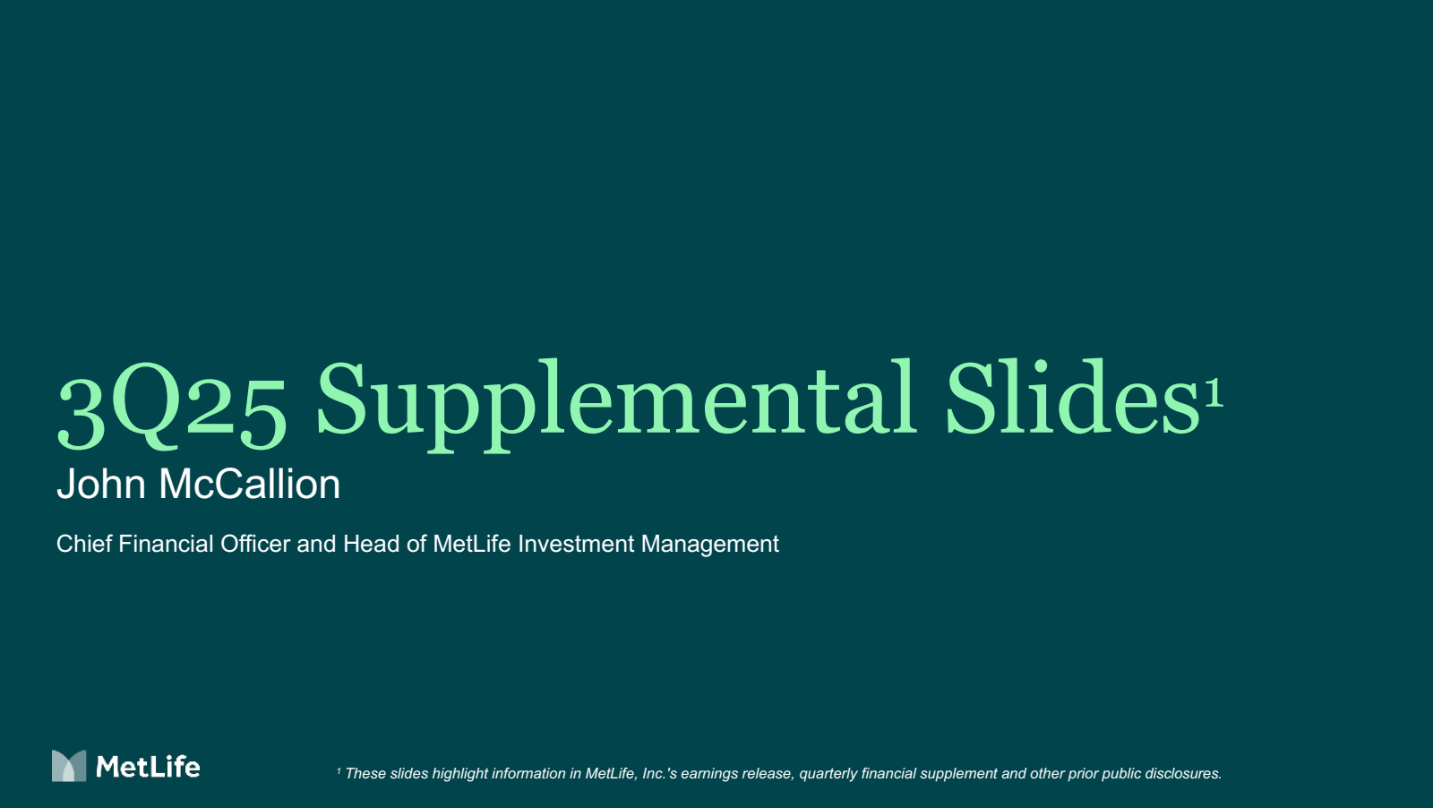 MetLife's Q3 2025 Slide Deck
