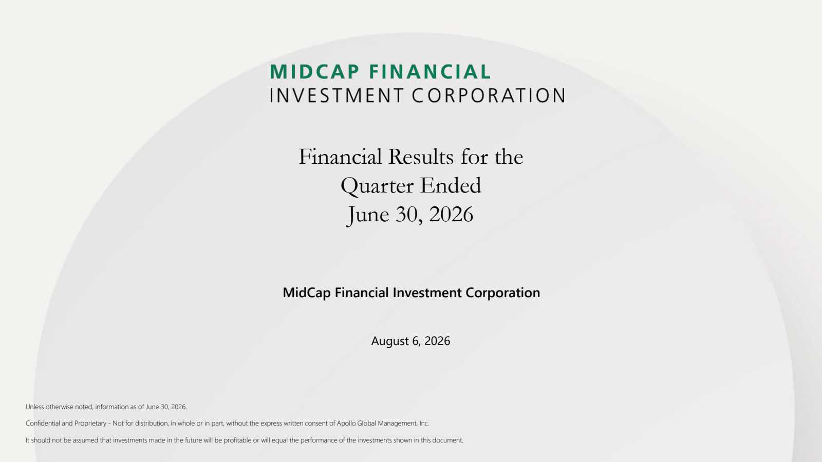 MidCap Financial Investment's Q2 2026 Slide Deck