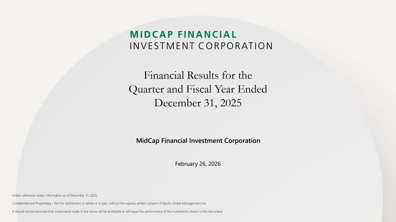 MidCap Financial Investment's Q4 2025 Slide Deck