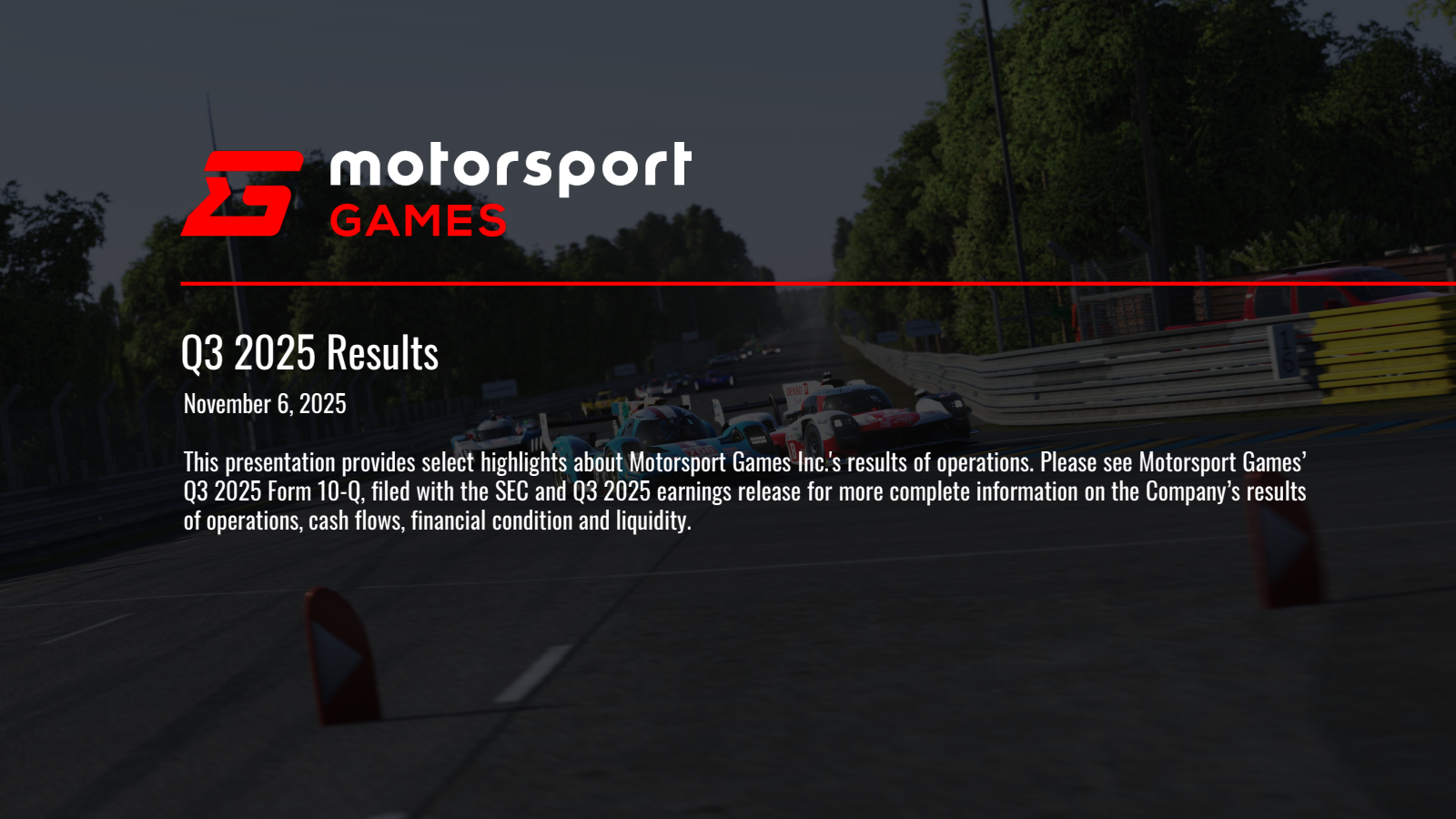 Motorsport Games' Q3 2025 Slide Deck