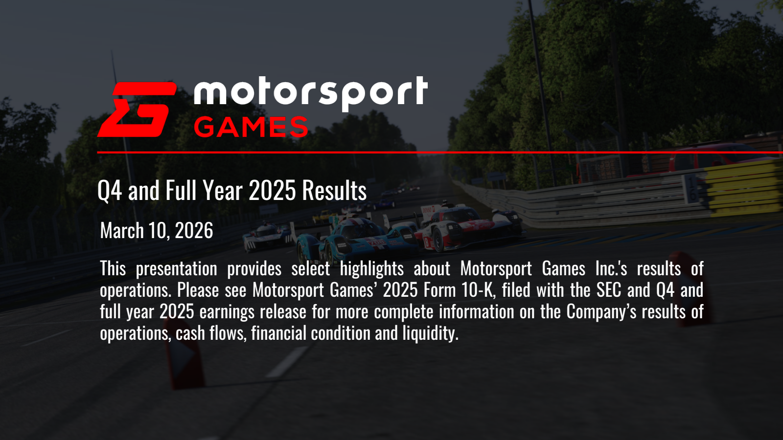 Motorsport Games' Q4 2025 Slide Deck