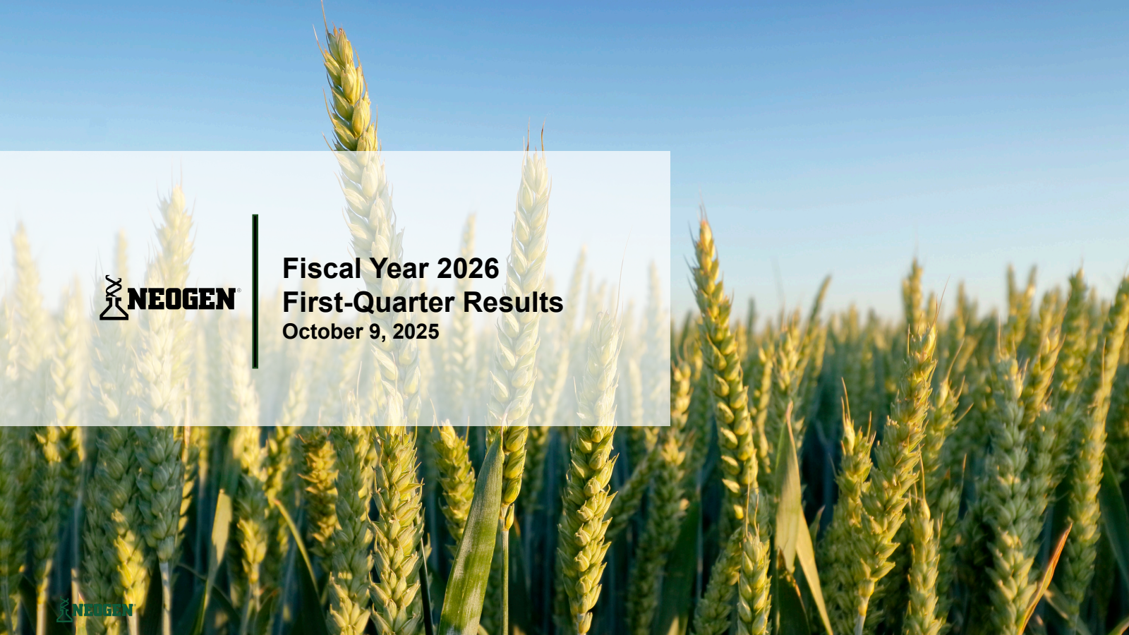 Neogen's Q1 2026 Slide Deck