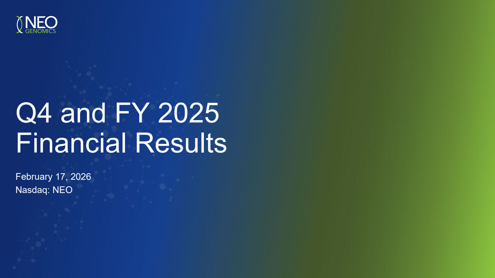 NeoGenomics' Q4 2025 Slide Deck