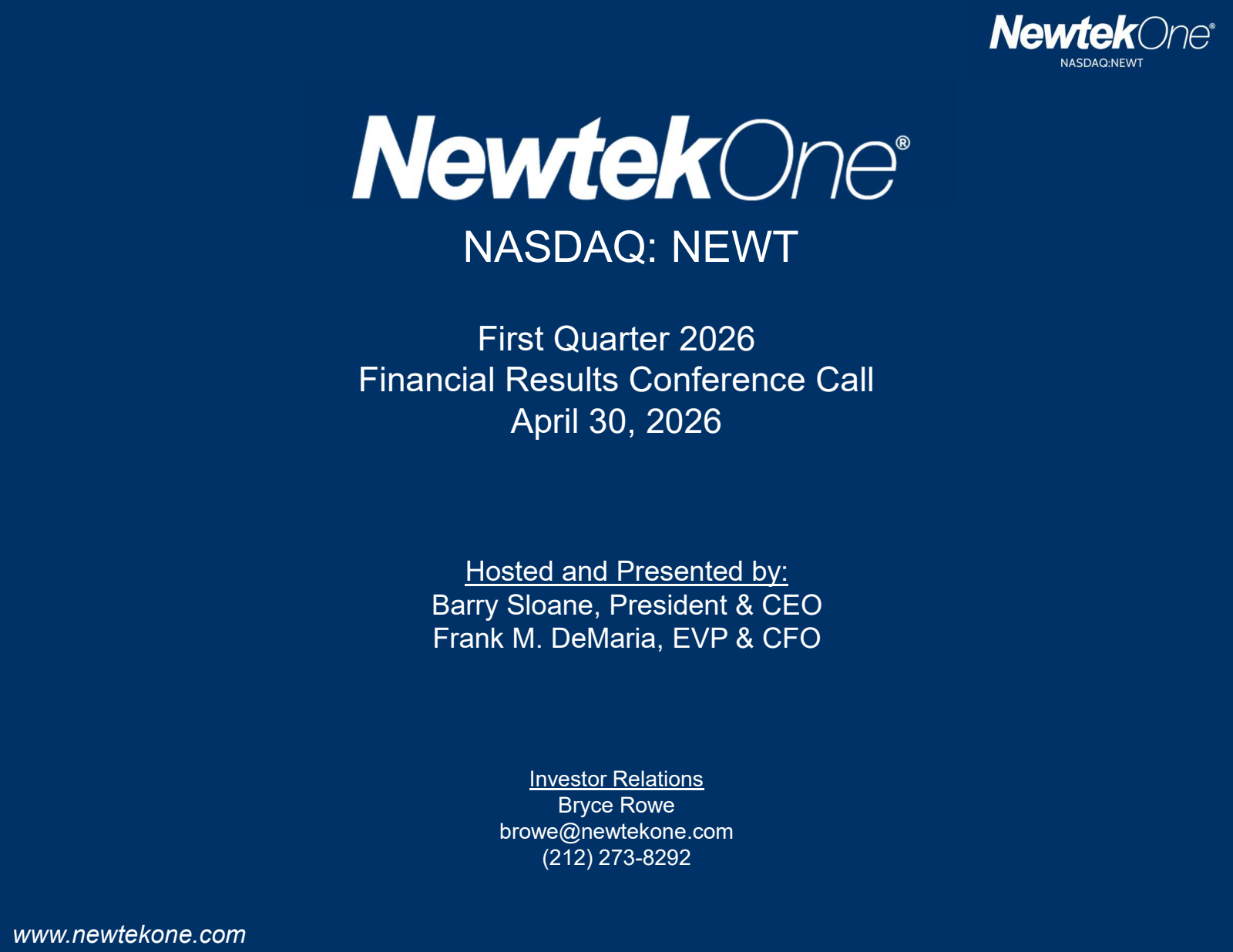 NewtekOne's Q1 2026 Slide Deck