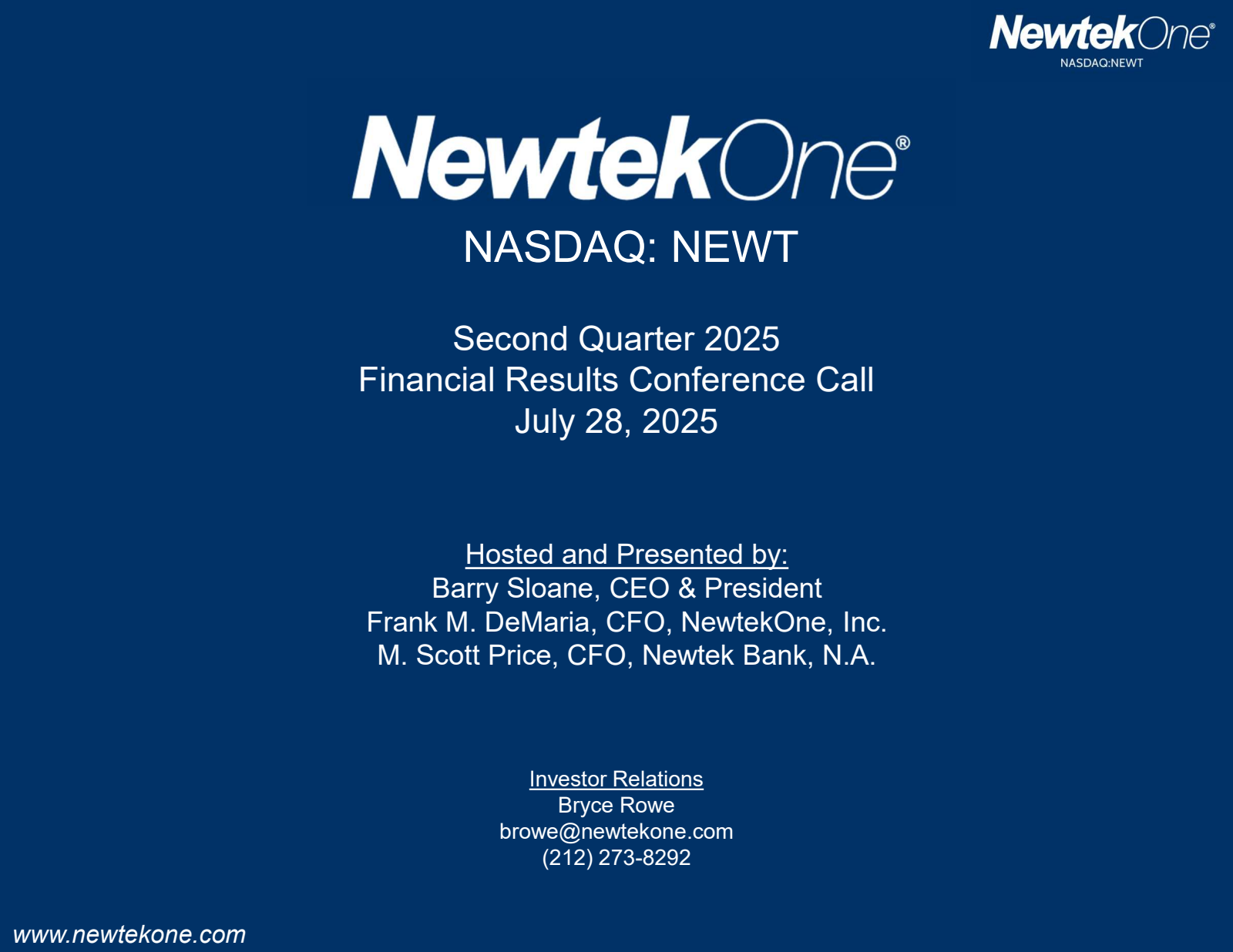 NewtekOne's Q2 2025 Slide Deck