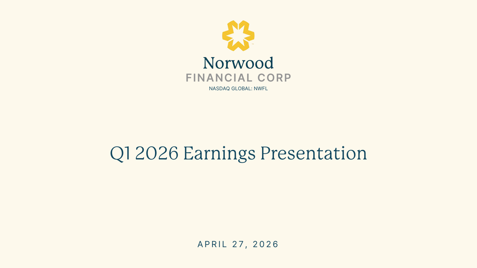 Norwood Financial's Q1 2026 Slide Deck
