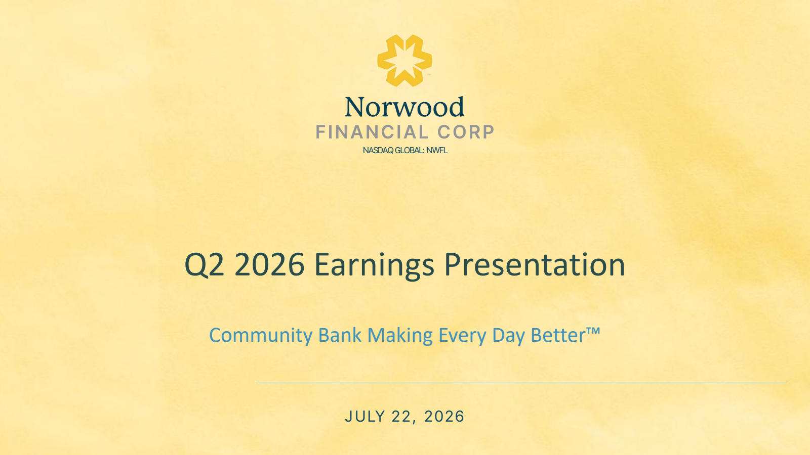 Norwood Financial's Q2 2026 Slide Deck