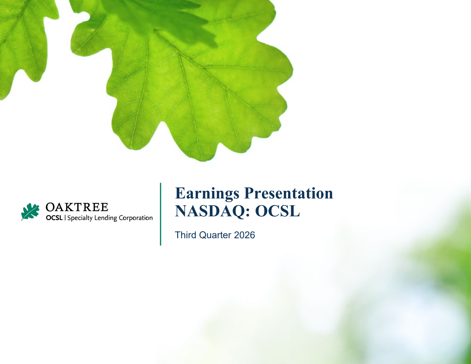 Oaktree Specialty Lending's Q3 2026 Slide Deck