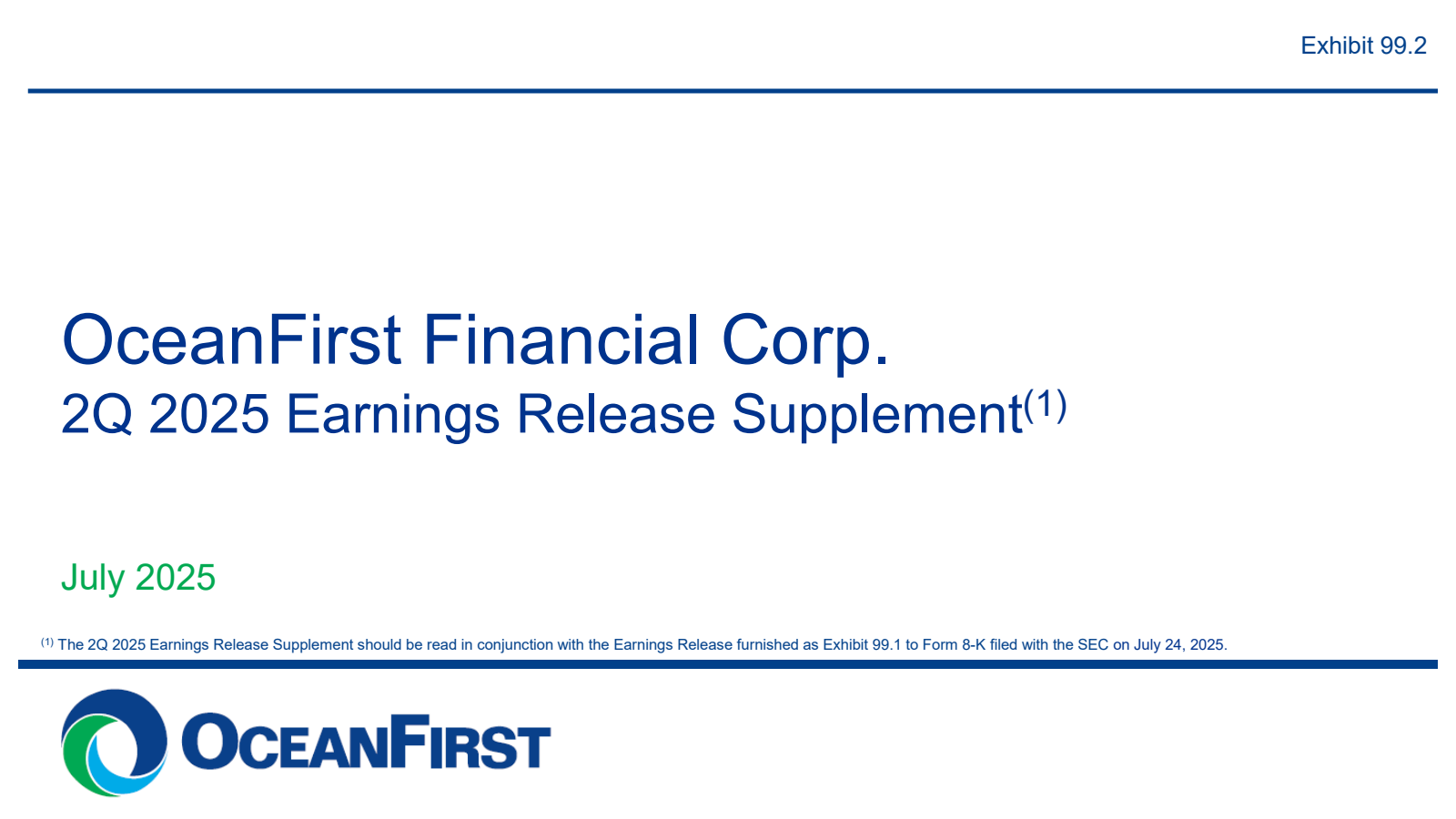 OceanFirst Financial's Q2 2025 Slide Deck