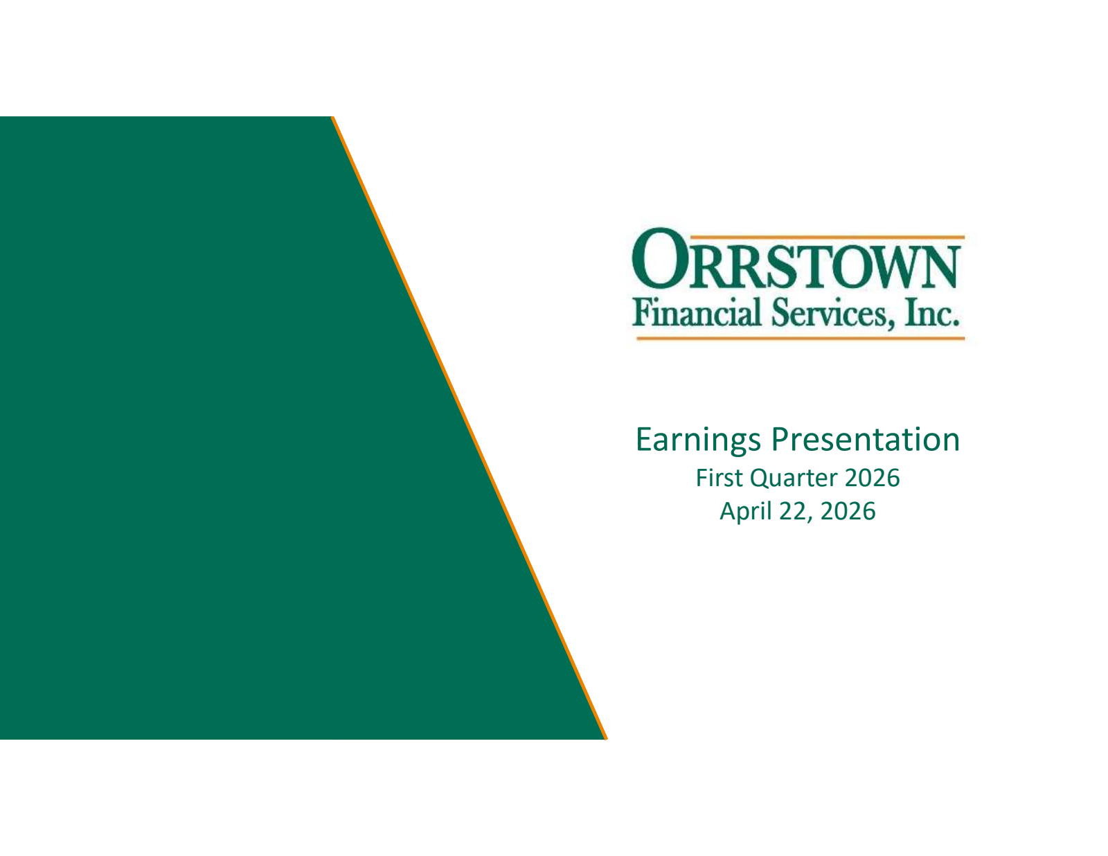 Orrstown Financial Services' Q1 2026 Slide Deck