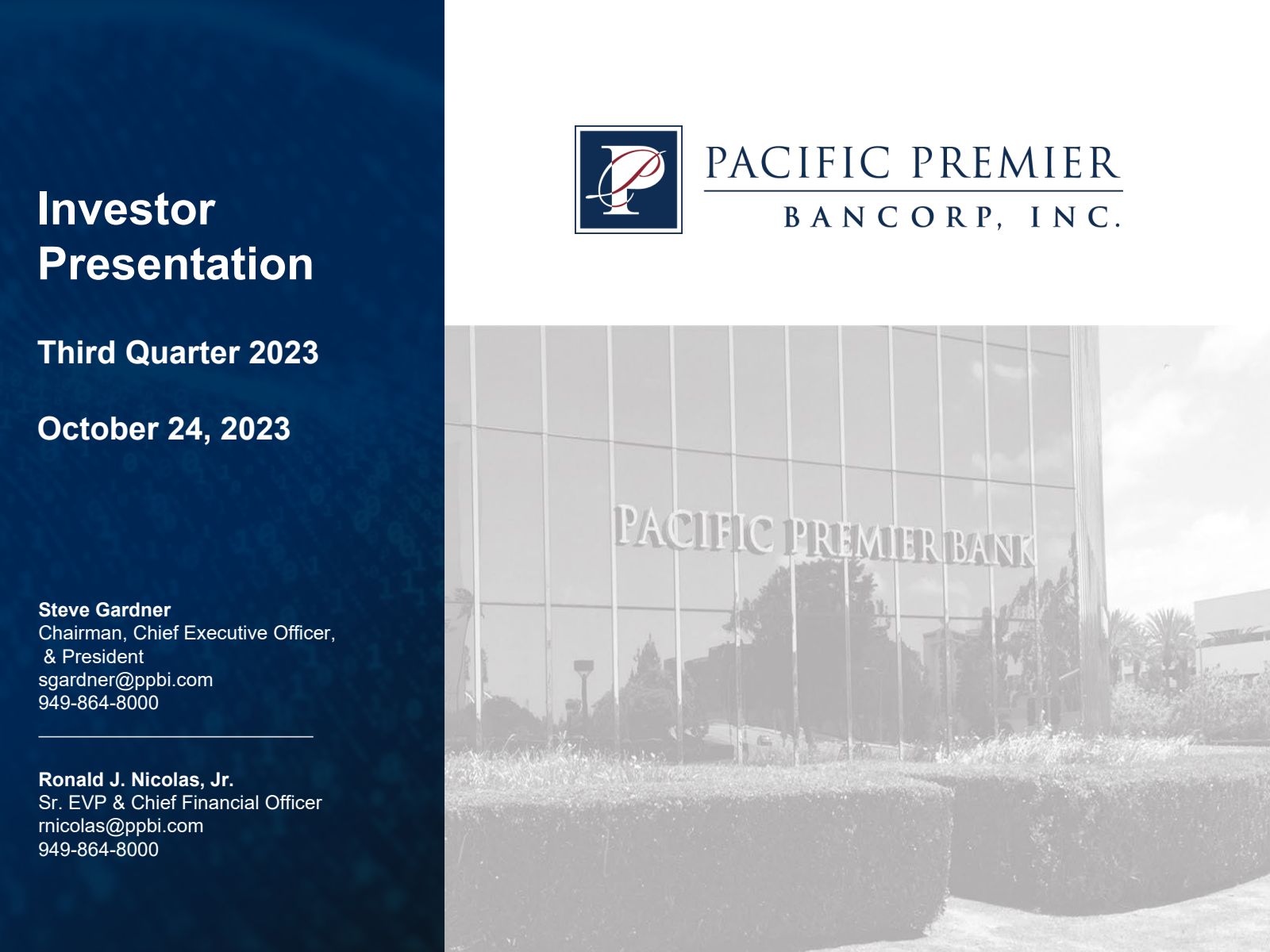 Pacific Premier Bancorp's Q3 2023 Slide Deck