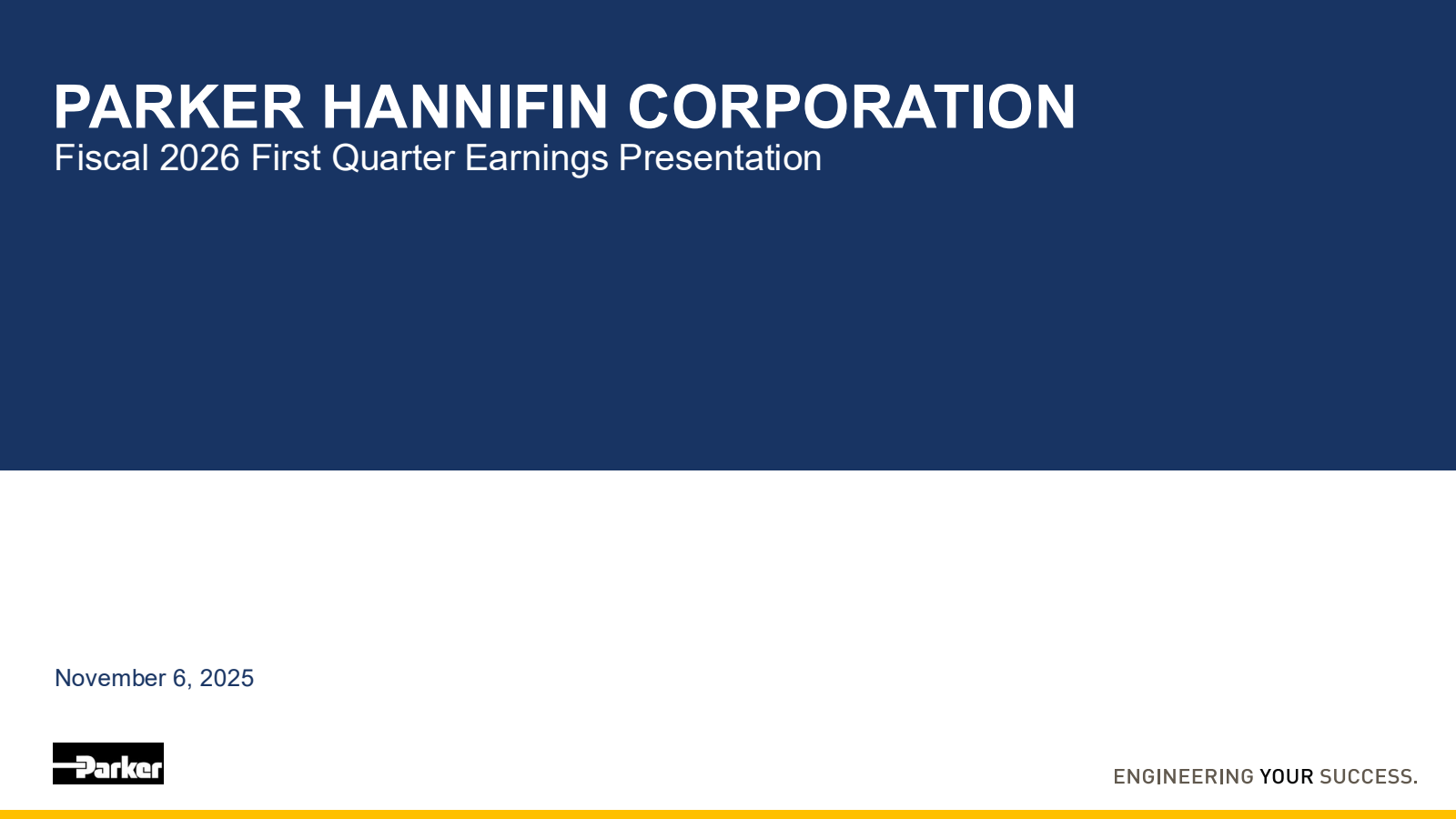 Parker-Hannifin's Q1 2026 Slide Deck
