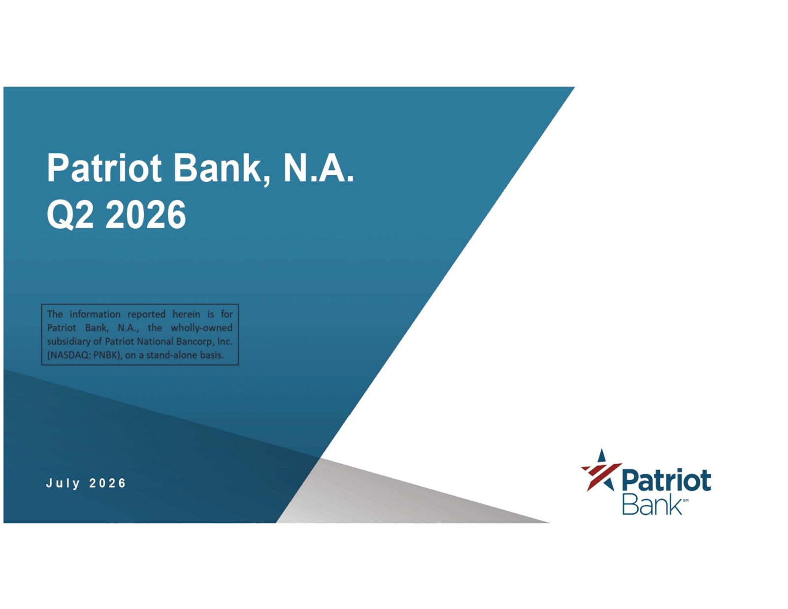 Patriot National Bancorp's Q2 2026 Slide Deck