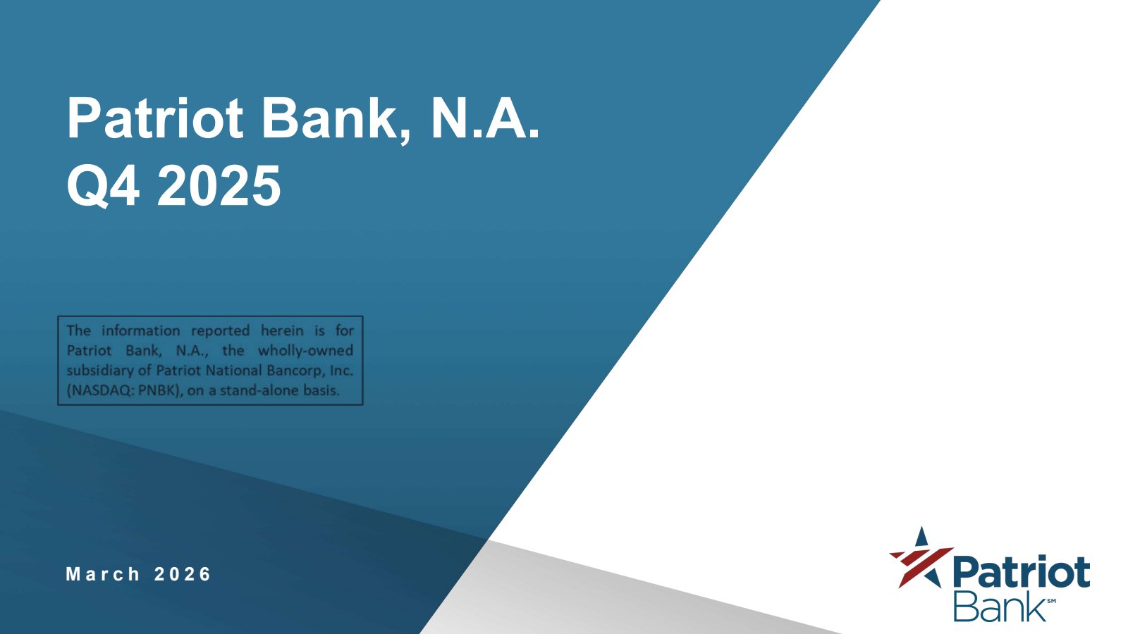 Patriot National Bancorp's Q4 2025 Slide Deck