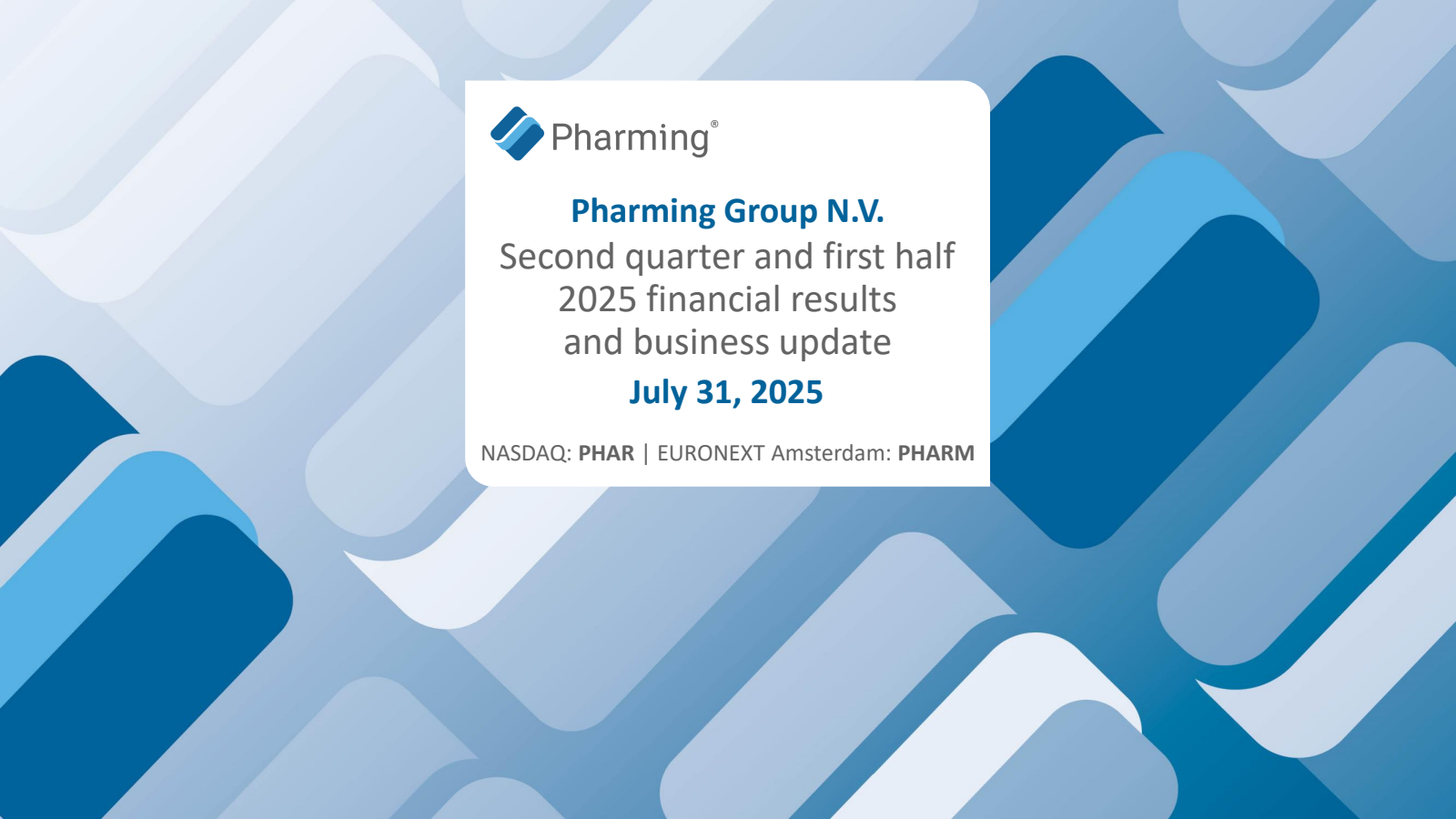 Pharming Group's Q2 2025 Slide Deck