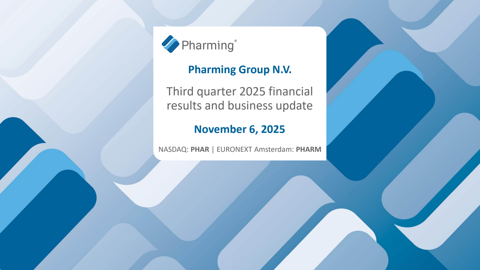 Pharming Group's Q3 2025 Slide Deck