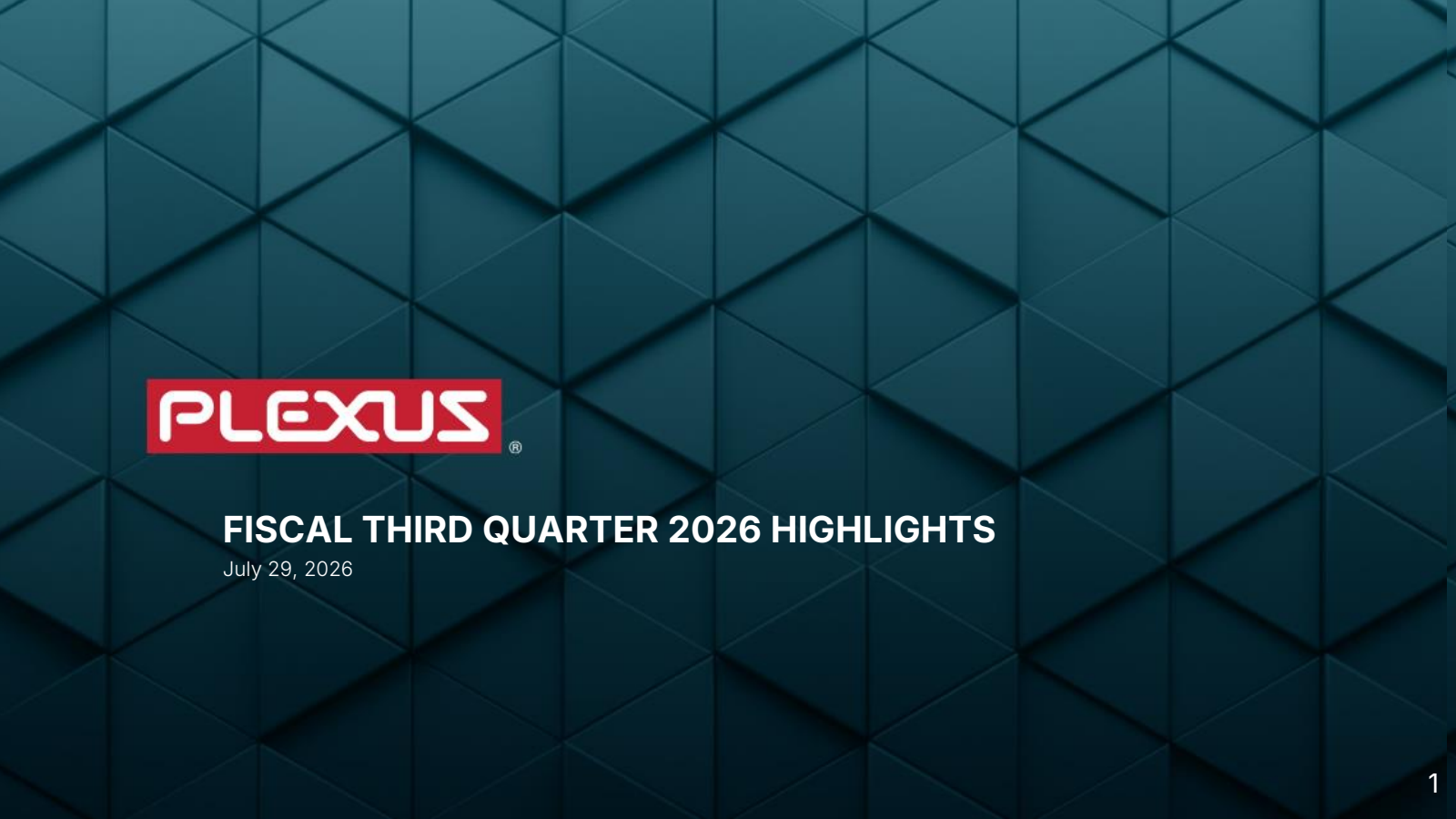 Plexus' Q3 2026 Slide Deck