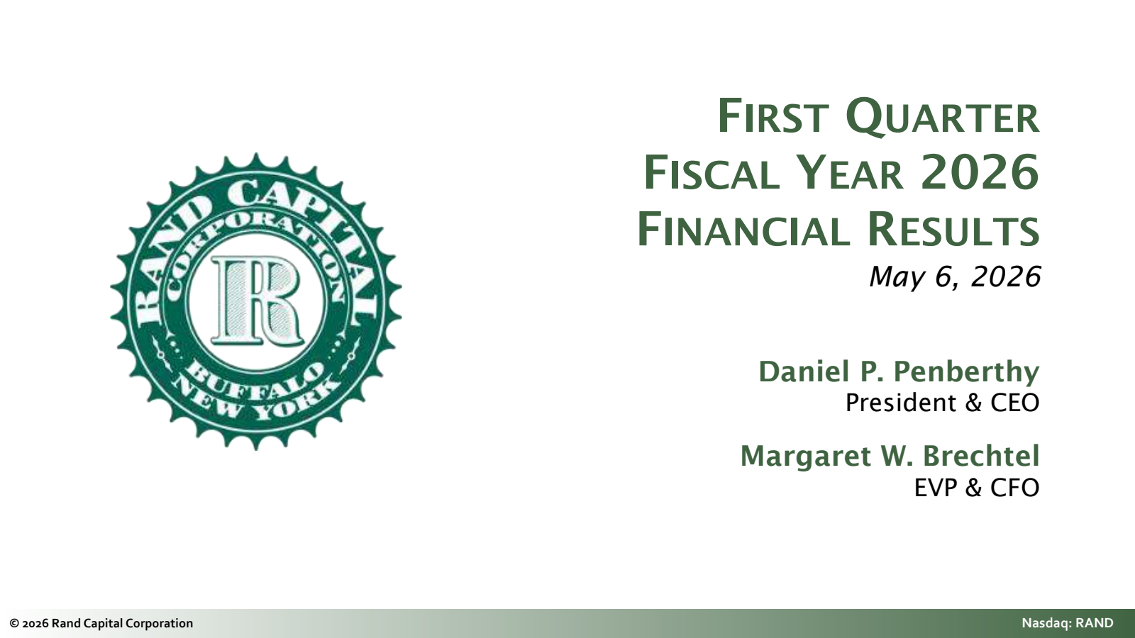 Rand Capital's Q1 2026 Slide Deck